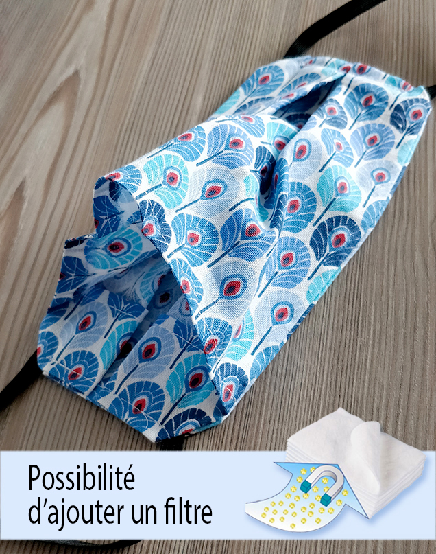masque barrière en tissu lavable,motif confettis bleu, cadeau noel. non porté